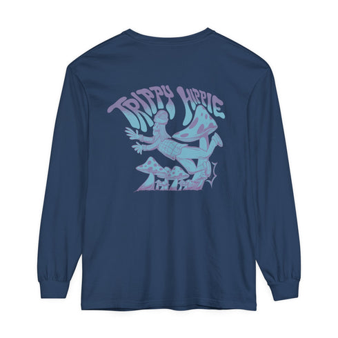 Trippy Hippie (Back design) - Unisex Garment-dyed Long Sleeve T-Shirt